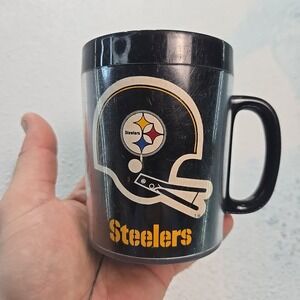 VTG Thermo-Serv Pittsburgh Steelers NFL Mug Black‎ Insulated Plastic Made In USA